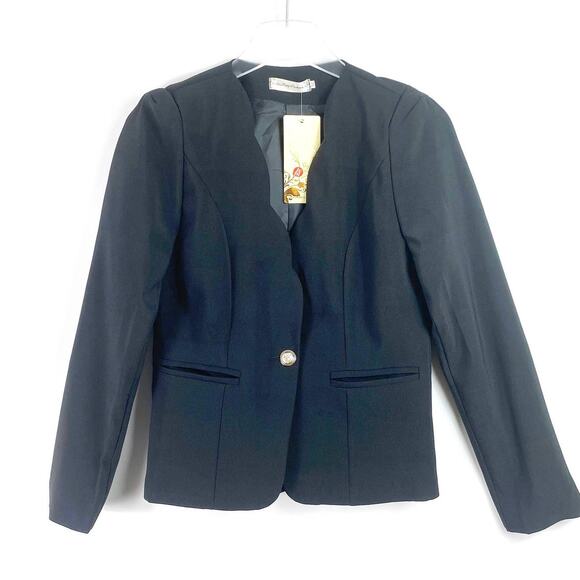SHI LONG FASHION Black Lettuce Edge Blazer - Picture 1 of 9